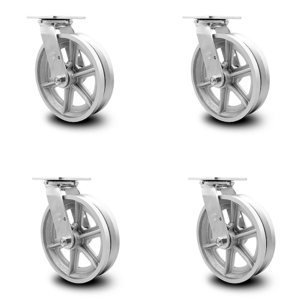 8 Inch V Groove Semi Steel Swivel Caster Set with Ball Bearing and Swivel Lock